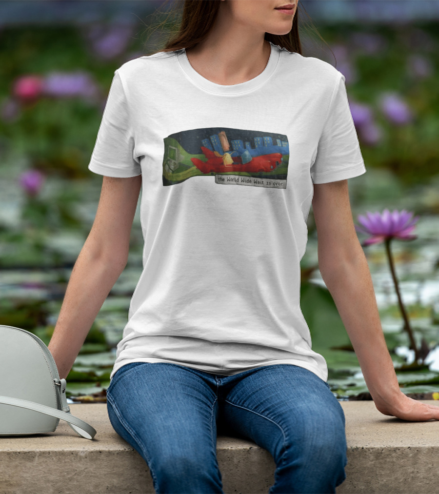 The World Wide Wait Is Over Red Car Cityscape Adventure T-Shirt