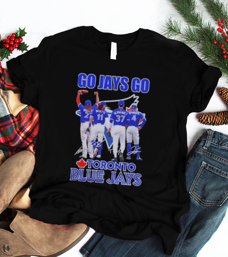 Go Jays Go Toronto Blue Jays Bichette Guerrero Hernandez Springer Autographed Baseball T-Shirt