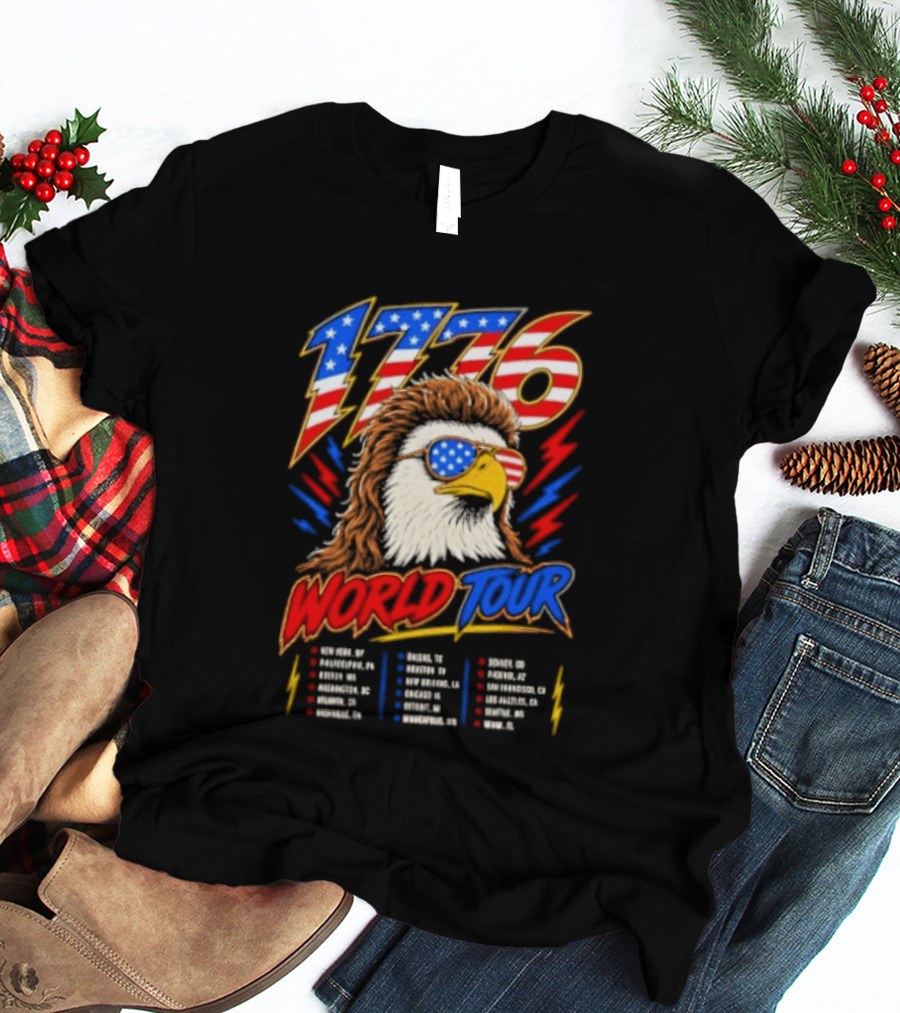 1776 World Tour Bald Eagle Mullet USA Flag Sunglasses T-Shirt