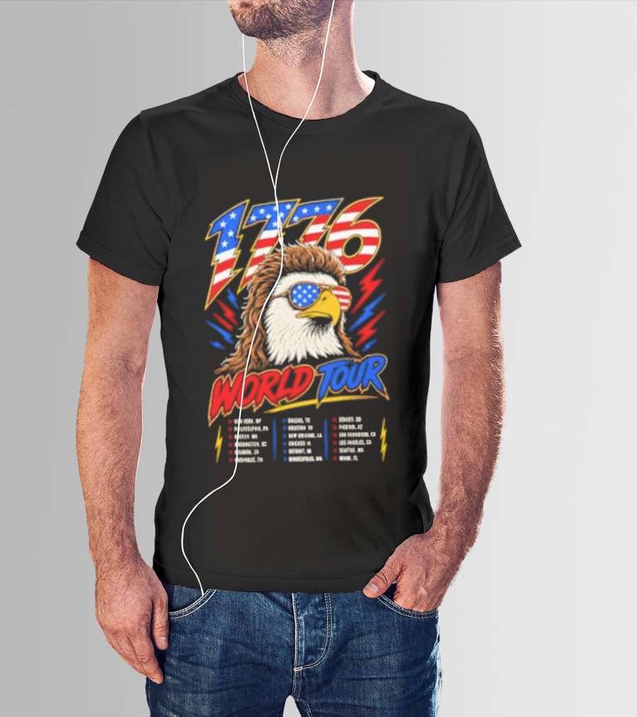 1776 World Tour Bald Eagle Mullet USA Flag Sunglasses T-Shirt