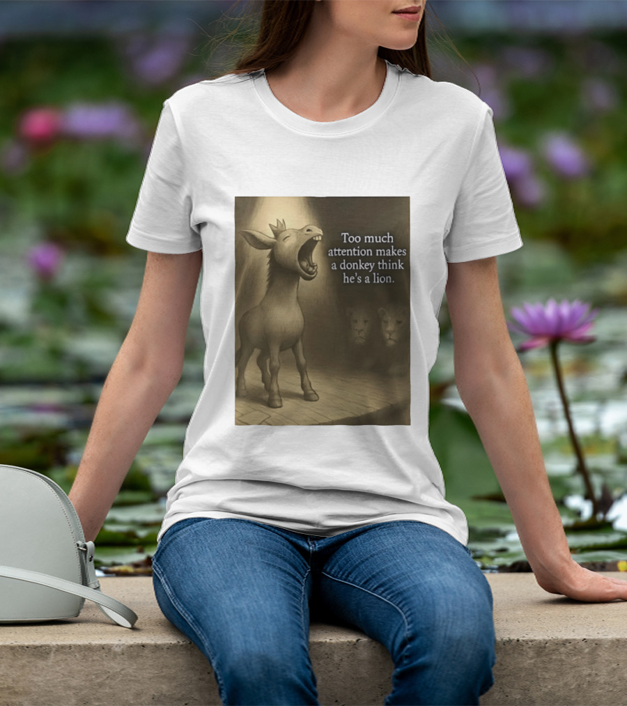 Too Much Attention Makes A Donkey Think He's A Lion Braying Wisdom T-Shirt