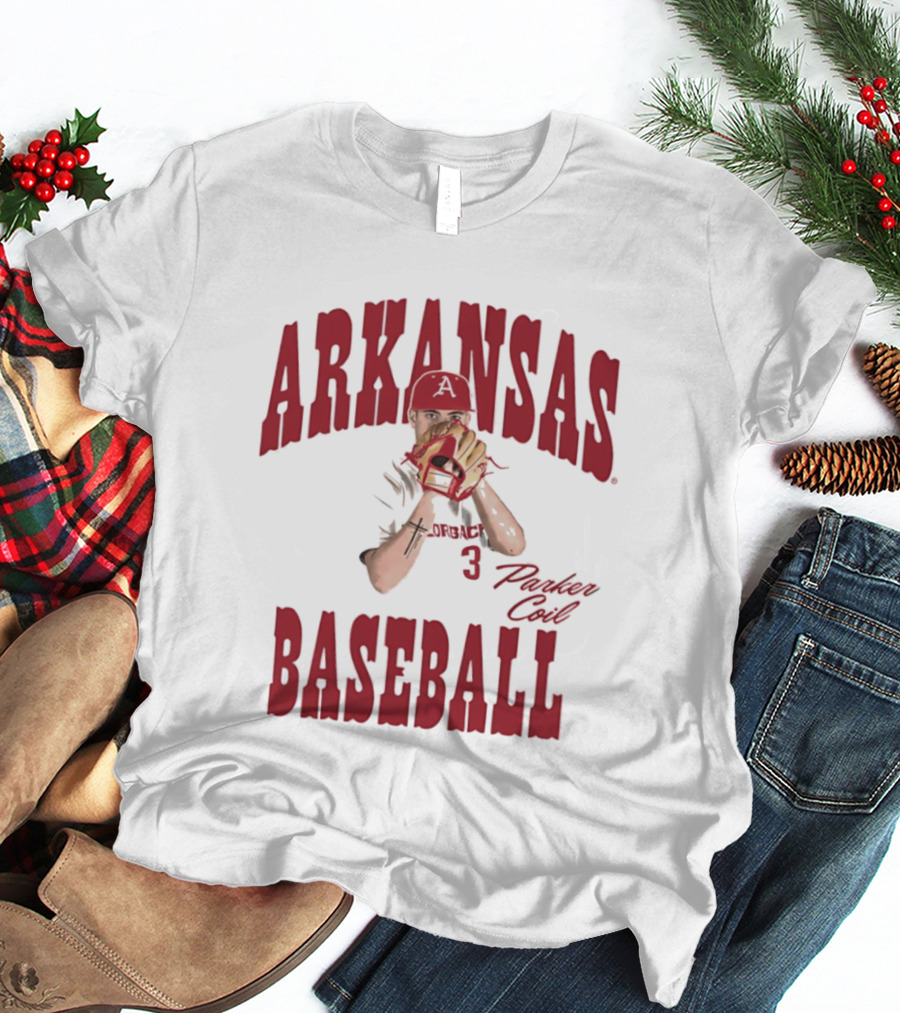 Arkansas Baseball Parker Coil Pitcher Glove Razorbacks Player 3 T-Shirt