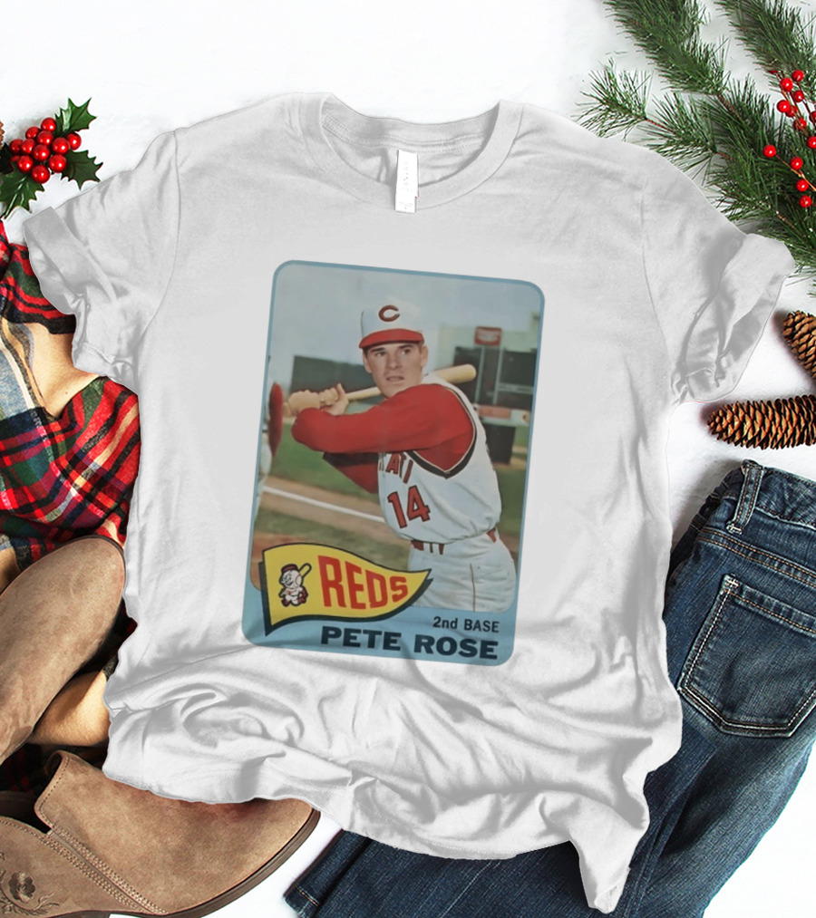 Cincinnati Reds Pete Rose 2nd Base Player Card Vintage Baseball T-Shirt