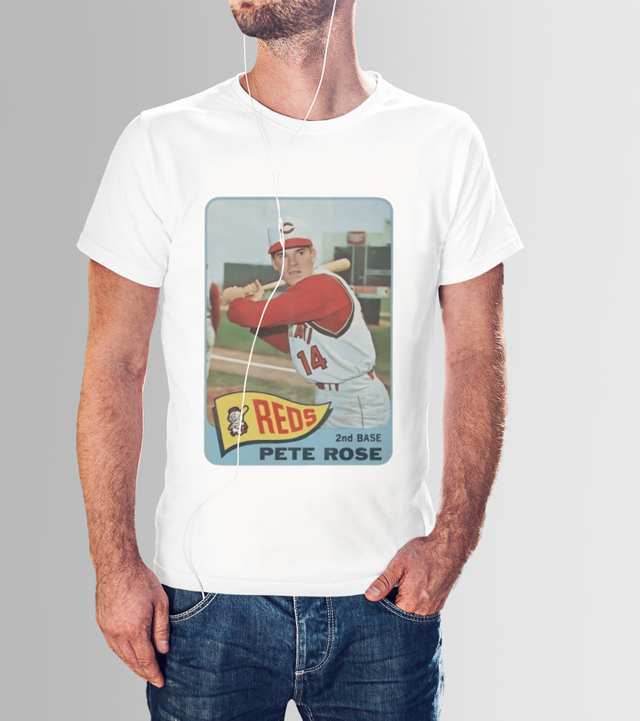 Cincinnati Reds Pete Rose 2nd Base Player Card Vintage Baseball T-Shirt