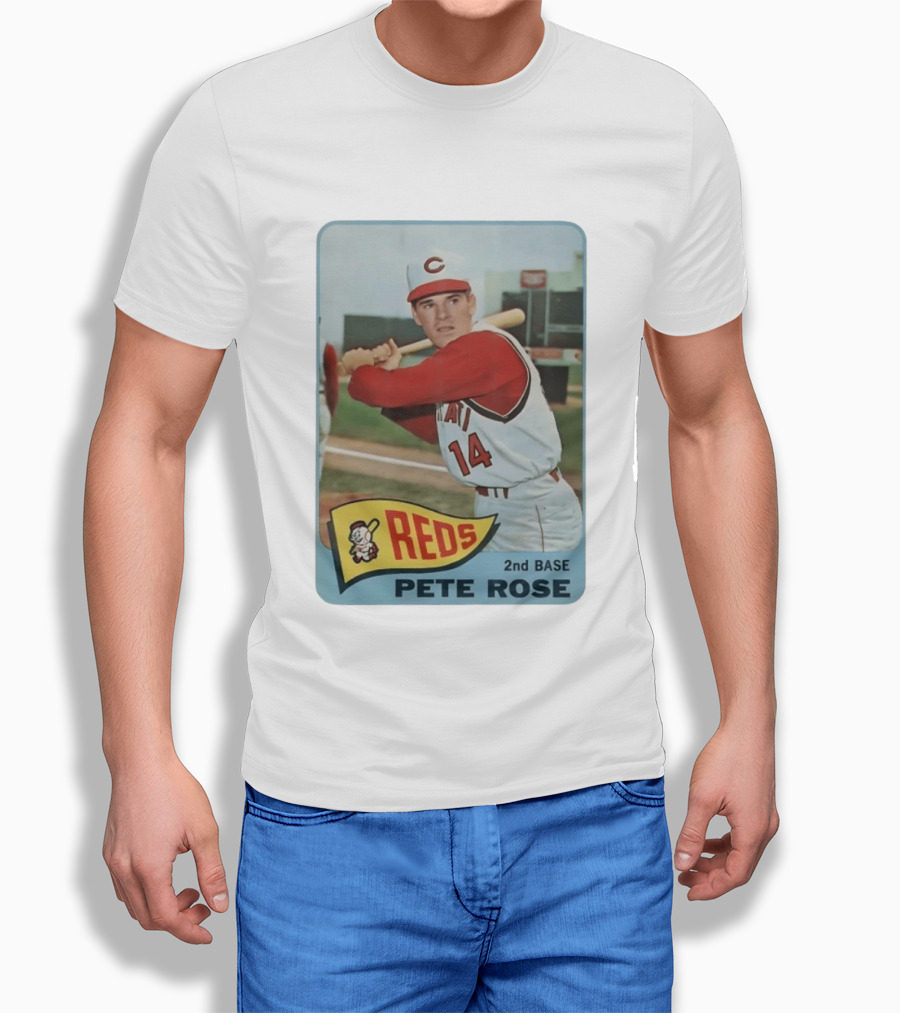 Cincinnati Reds Pete Rose 2nd Base Player Card Vintage Baseball T-Shirt
