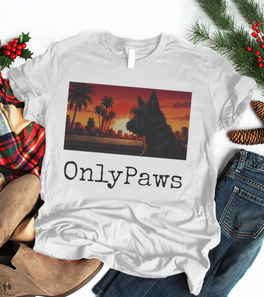 Scottish Terrier OnlyPaws Sunset Cityscape T-Shirt
