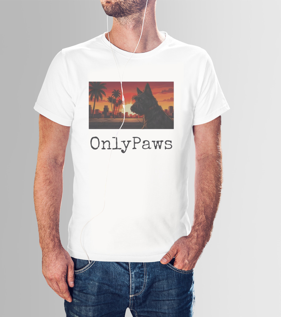 Scottish Terrier OnlyPaws Sunset Cityscape T-Shirt