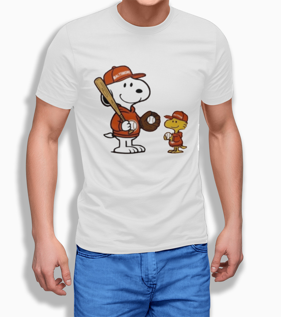 Snoopy Woodstock Baseball Baltimore Orioles Fan Gear T-Shirt