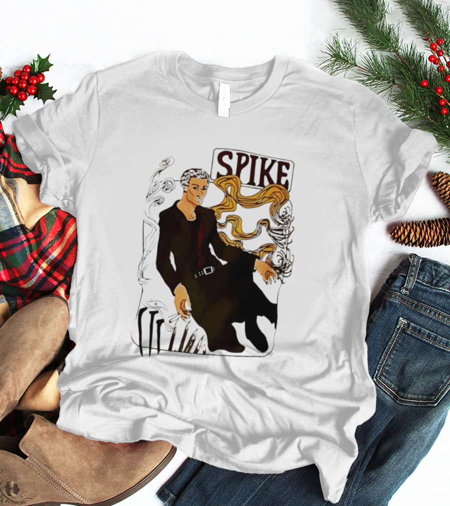 Spike Buffy The Vampire Slayer Illustrated Design With Abstract Vines And Accents T-Shirt