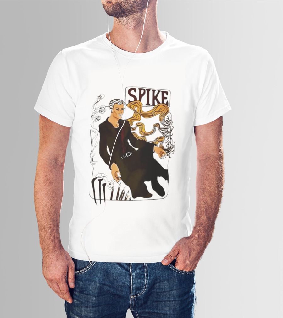 Spike Buffy The Vampire Slayer Illustrated Design With Abstract Vines And Accents T-Shirt