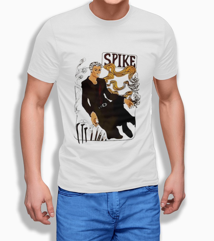 Spike Buffy The Vampire Slayer Illustrated Design With Abstract Vines And Accents T-Shirt