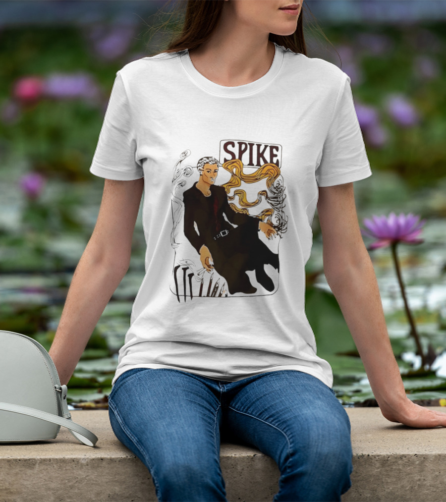 Spike Buffy The Vampire Slayer Illustrated Design With Abstract Vines And Accents T-Shirt