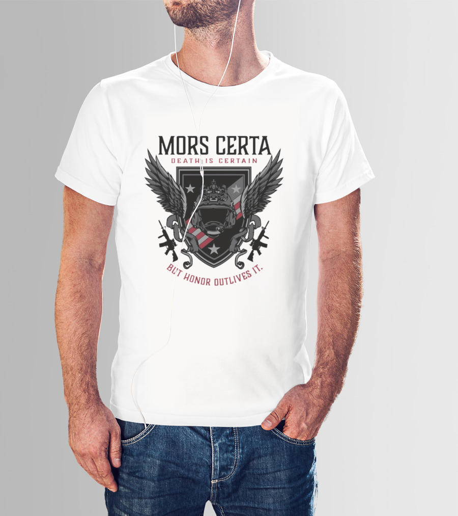 Mors Certa Death Is Certain But Honor Outlives It Winged Helmet Warrior's Legacy T-Shirt