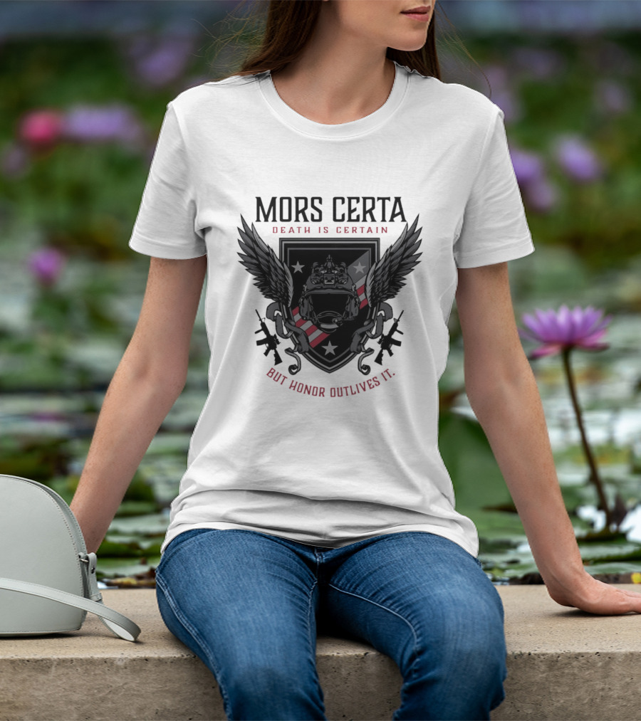 Mors Certa Death Is Certain But Honor Outlives It Winged Helmet Warrior's Legacy T-Shirt