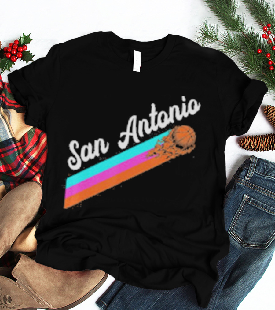 San Antonio Retro Basketball Multicolor Stripes T-Shirt