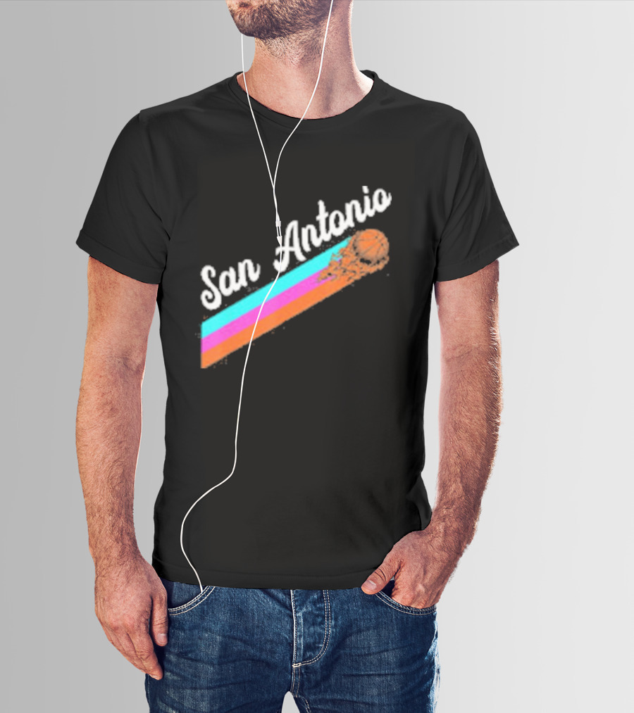 San Antonio Retro Basketball Multicolor Stripes T-Shirt