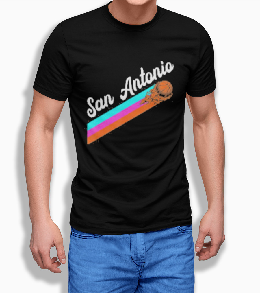San Antonio Retro Basketball Multicolor Stripes T-Shirt
