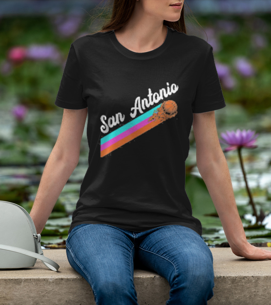 San Antonio Retro Basketball Multicolor Stripes T-Shirt