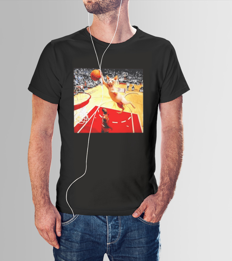 Sphynx Cat Slam Dunk Basketball Scene With Crowd T-Shirt