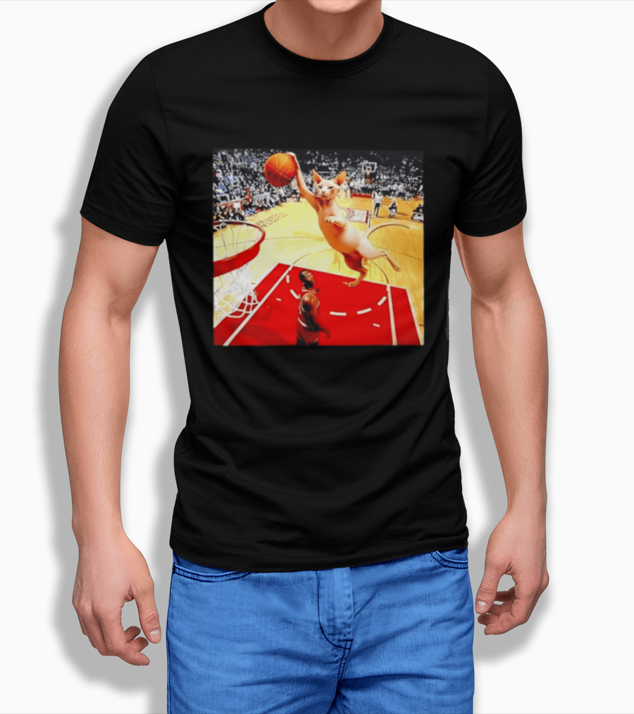 Sphynx Cat Slam Dunk Basketball Scene With Crowd T-Shirt