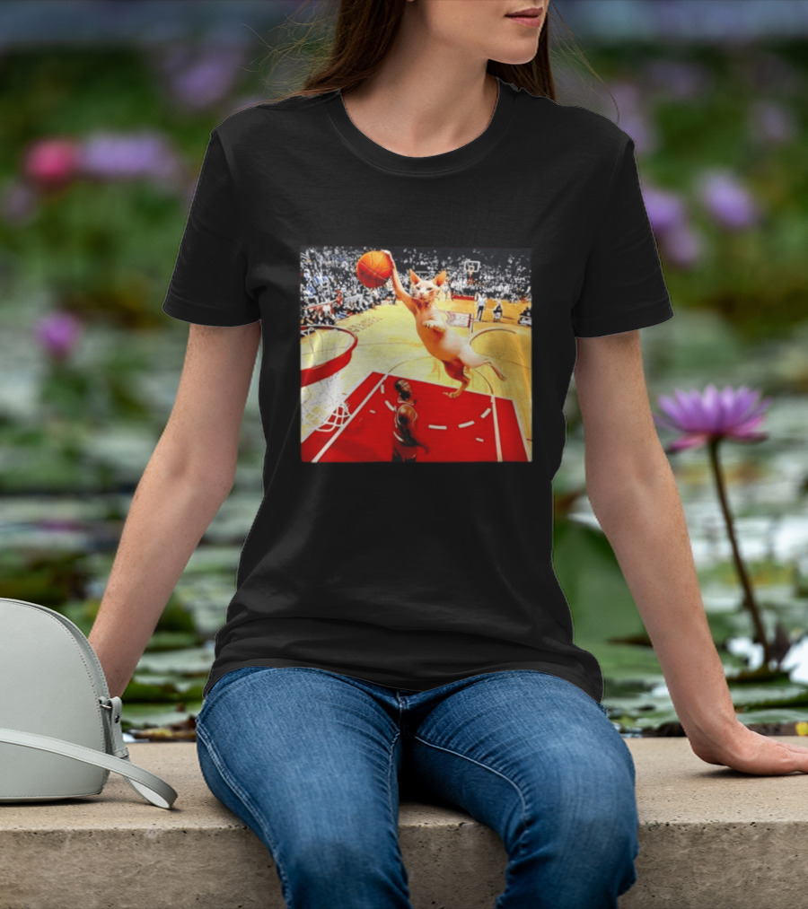 Sphynx Cat Slam Dunk Basketball Scene With Crowd T-Shirt