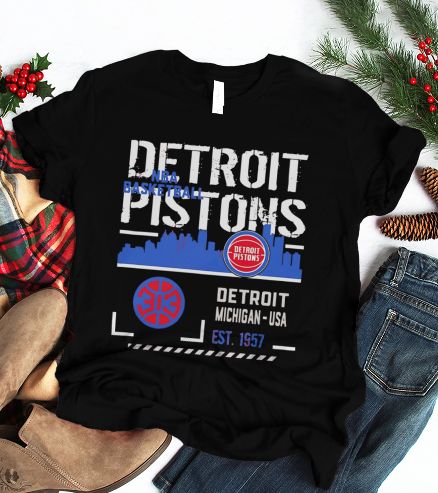 Detroit Pistons NBA Basketball Michigan USA Skyline Est. 1957 T-Shirt