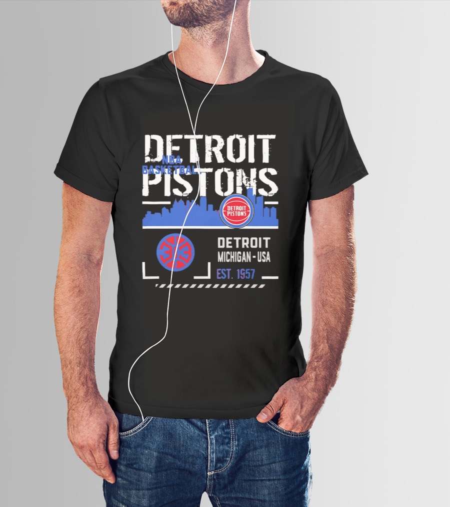 Detroit Pistons NBA Basketball Michigan USA Skyline Est. 1957 T-Shirt