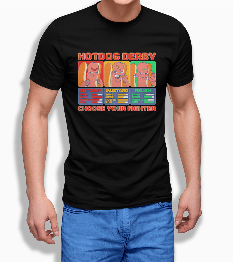 Hot Dog Derby Ketchup Mustard Relish Choose Your Fighter T-Shirt