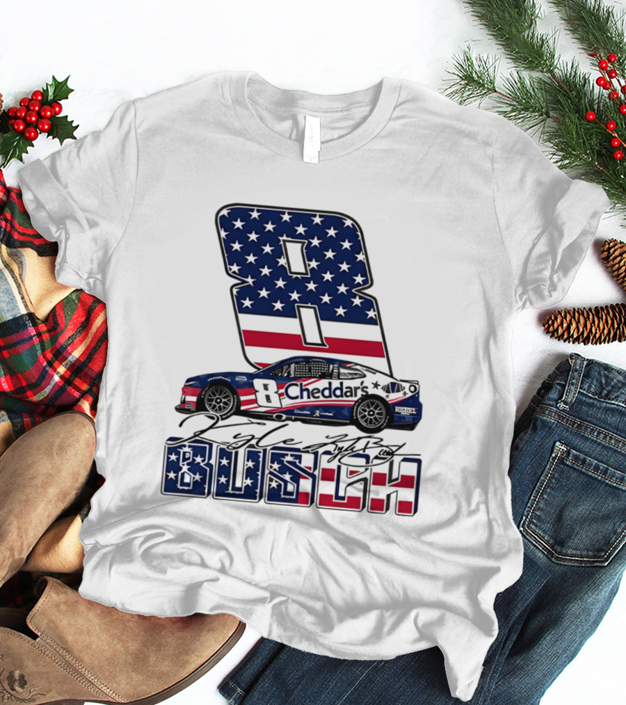 Kyle Busch Racing 8 American Flag Cheddar's Car Stars Stripes T-Shirt