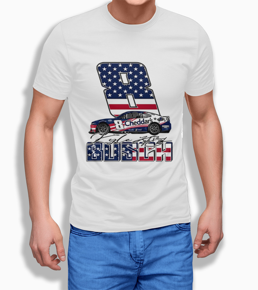 Kyle Busch Racing 8 American Flag Cheddar's Car Stars Stripes T-Shirt
