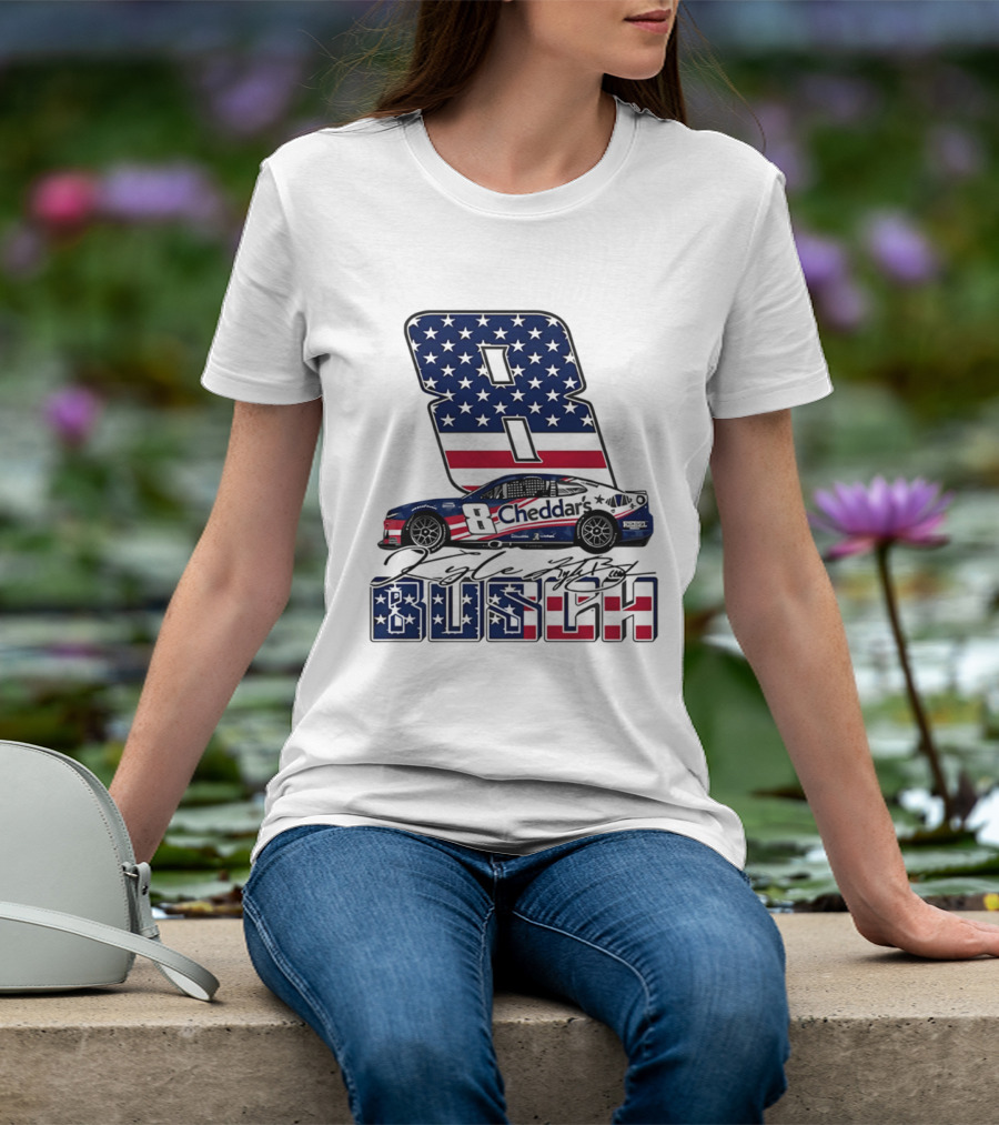 Kyle Busch Racing 8 American Flag Cheddar's Car Stars Stripes T-Shirt