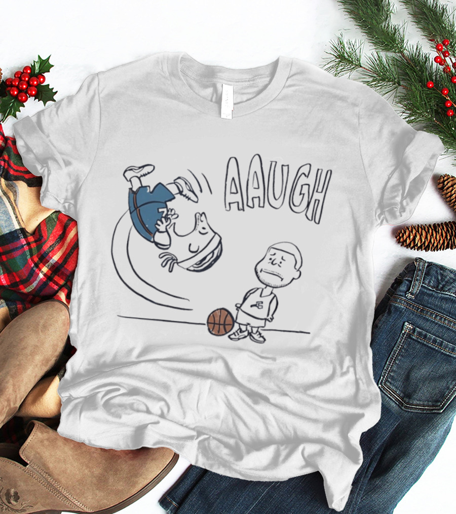 Los Angeles Lakers LeBron James And Peanuts Cartoon Basketball Scene Aaugh T-Shirt