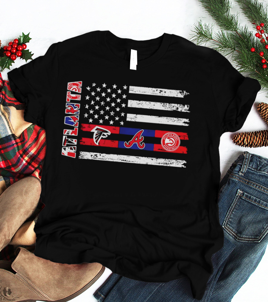Atlanta Falcons Braves Hawks American Flag T-Shirt