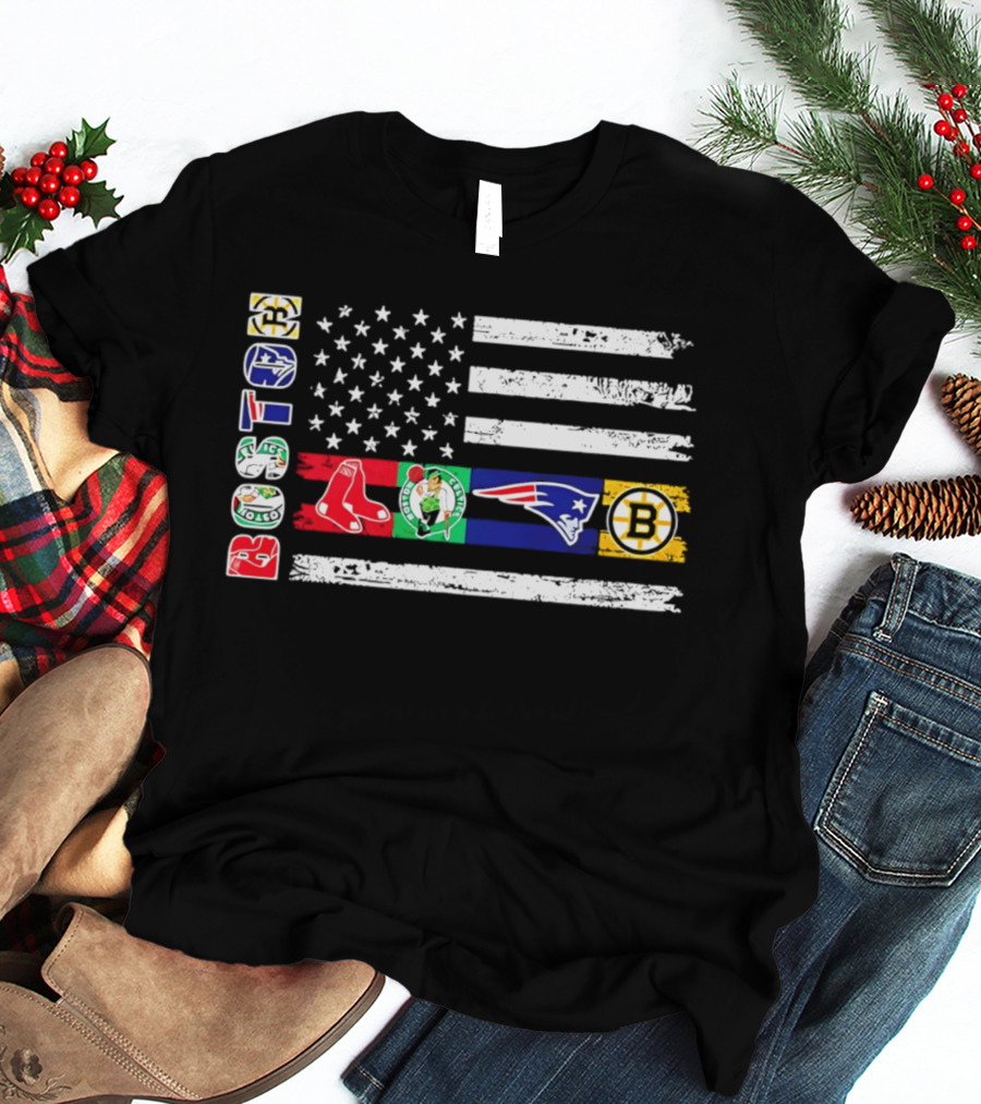 Boston Red Sox Celtics Patriots Bruins Flag Sports T-Shirt