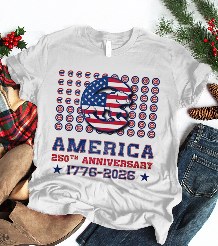 Chicago Cubs America 250th Anniversary 1776 2026 Stars And Stripes Bear T-Shirt