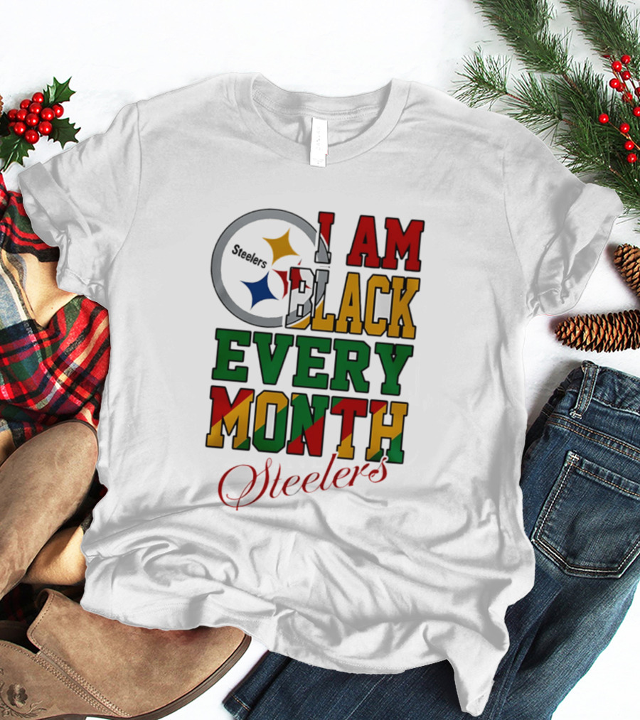 I Am Black Every Month Steelers Juneteenth T-Shirt