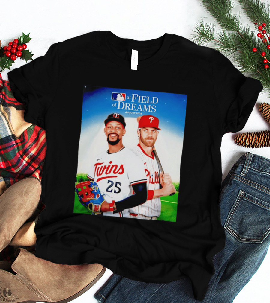 Twins Buxton Vs Phillies Harper MLB At Field Of Dreams August 2026 T-Shirt