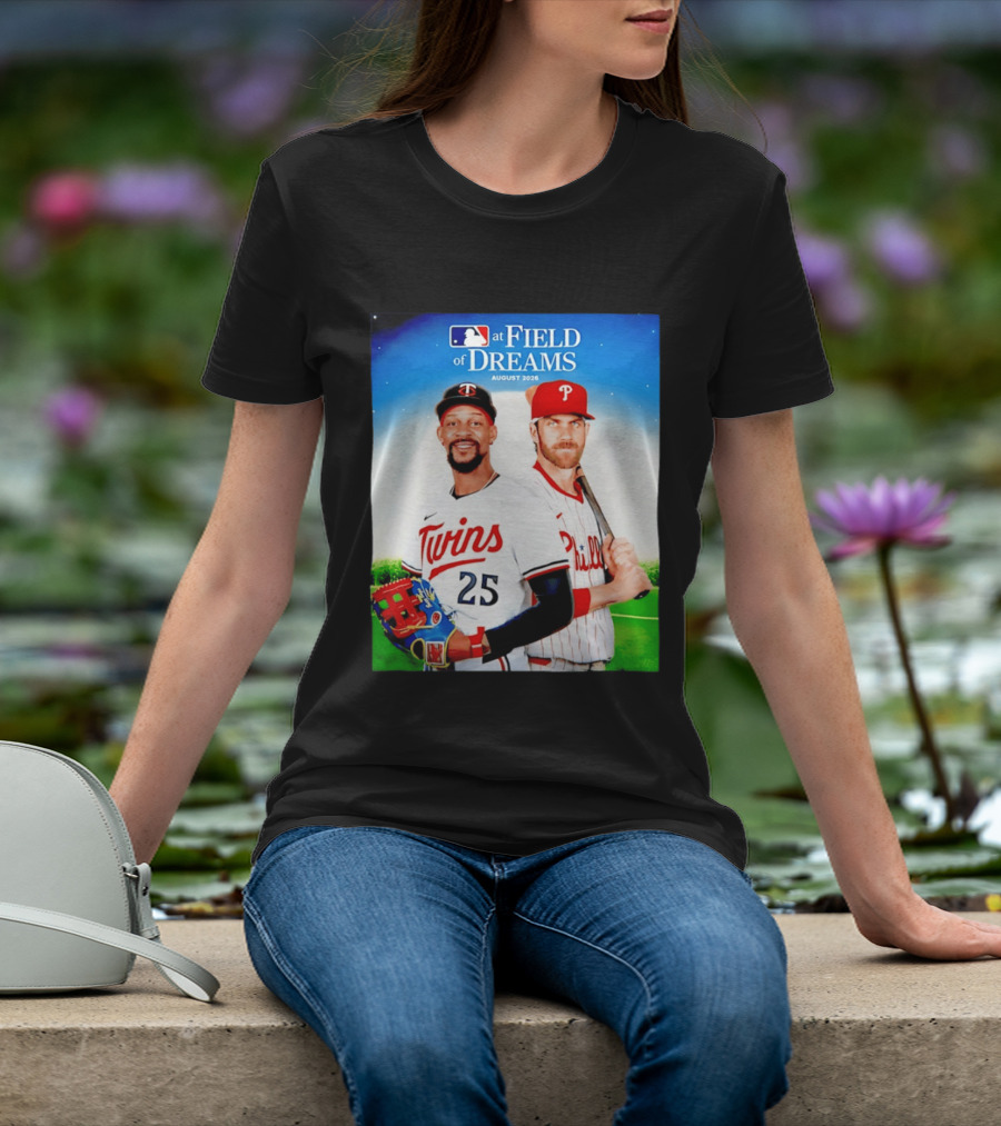 Twins Buxton Vs Phillies Harper MLB At Field Of Dreams August 2026 T-Shirt