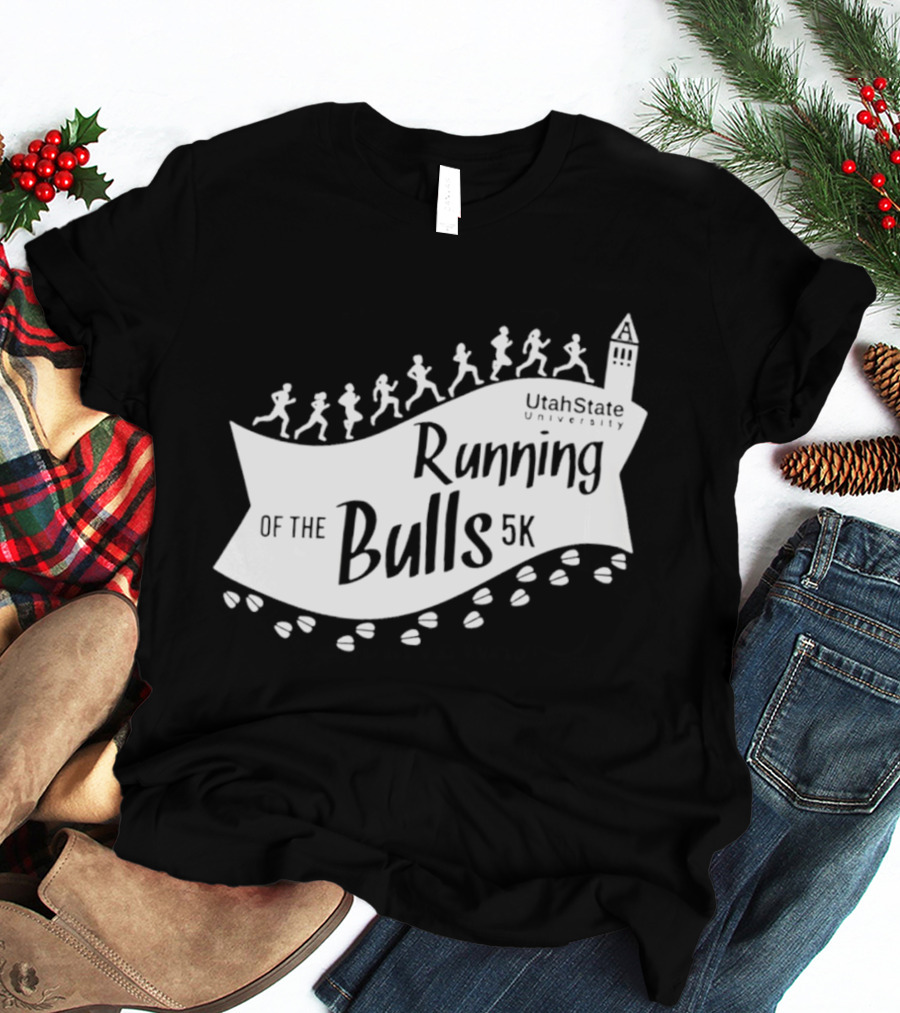 Utah State Running Of The Bulls 5K Event With Runners And Tower T-Shirt