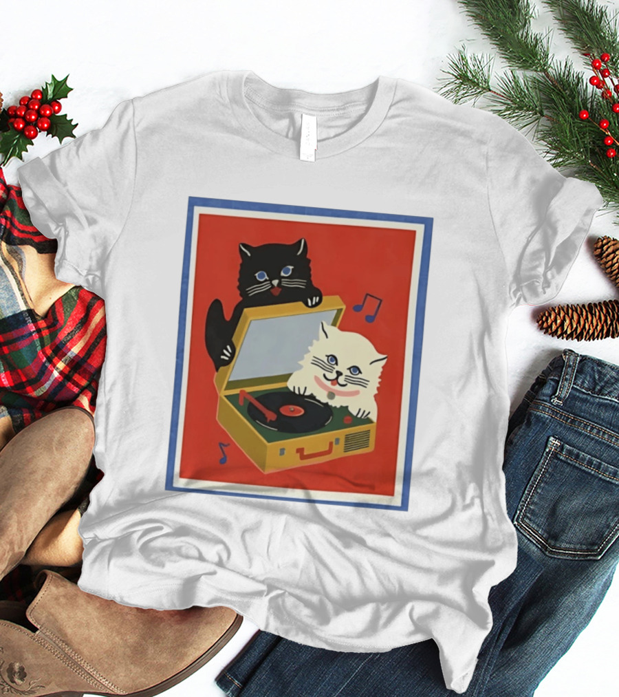 Alley Cats With Record Player And Musical Notes T-Shirt