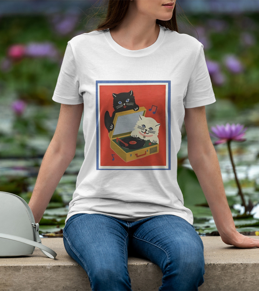 Alley Cats With Record Player And Musical Notes T-Shirt