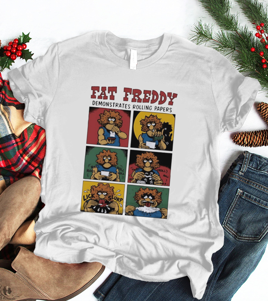 Fabulous Furry Freak Brothers Fat Freddy Rolling Papers Guide Comic Panels T-Shirt