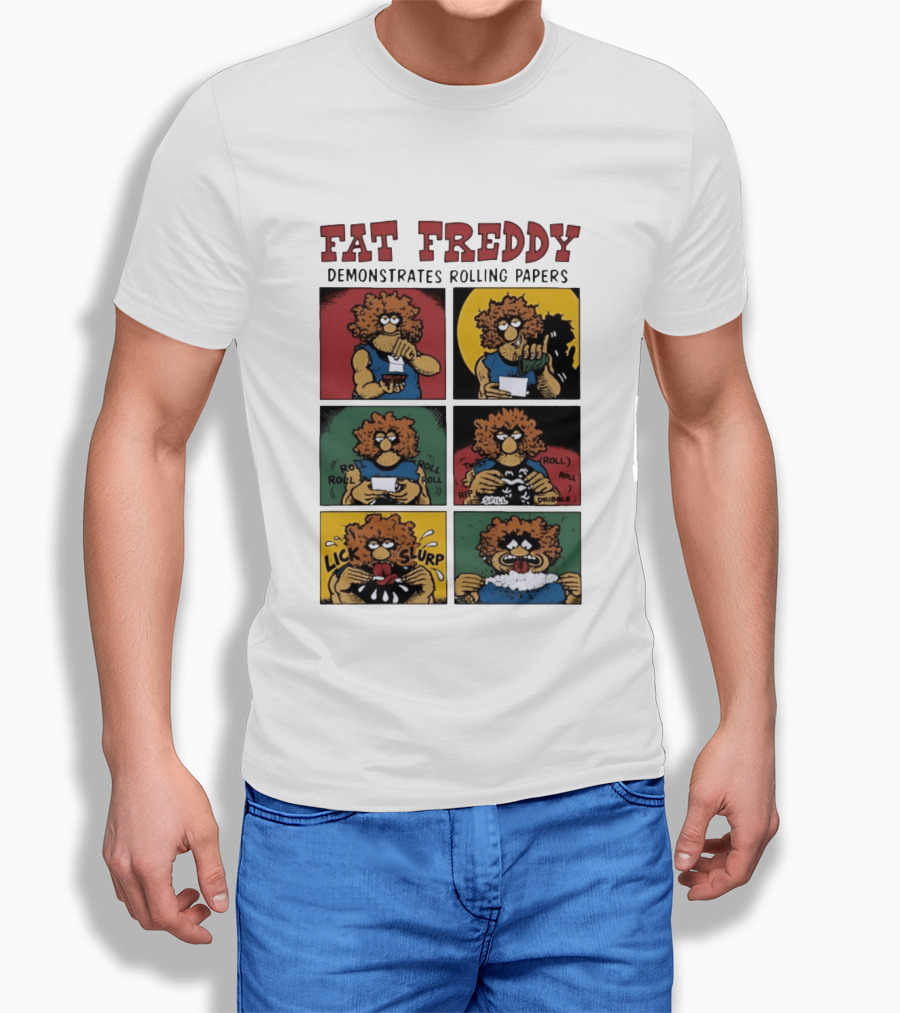 Fabulous Furry Freak Brothers Fat Freddy Rolling Papers Guide Comic Panels T-Shirt