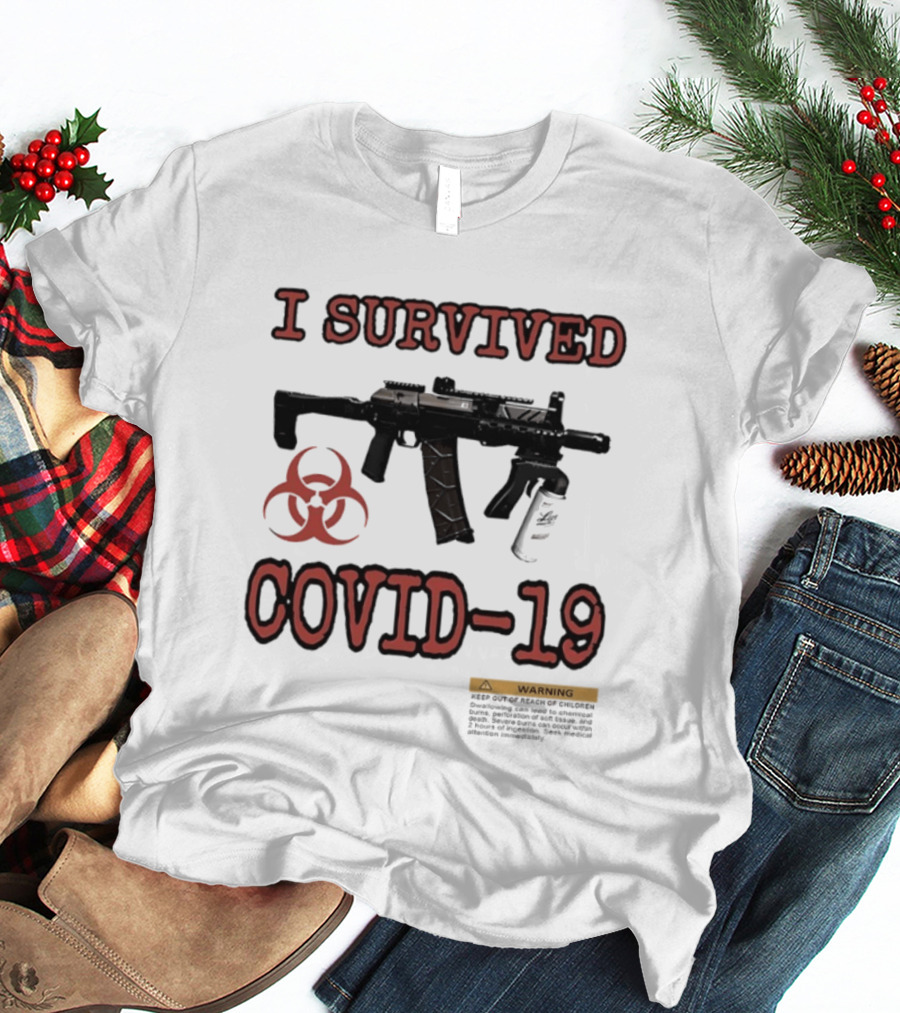 Nickatnite I Survived Covid 19 Biohazard Gun Warning T-Shirt