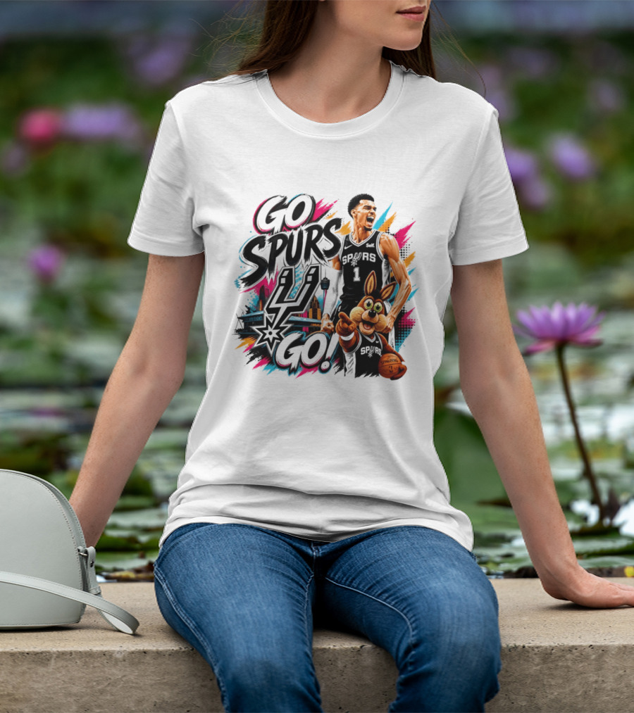 Go Spurs Go San Antonio Spurs Victor Wembanyama City Skyline T-Shirt
