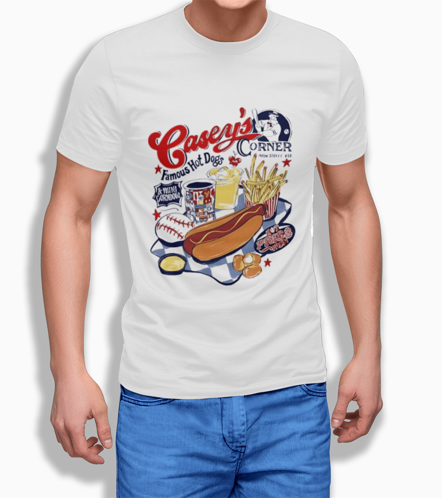 Casey's Corner Famous Hot Dogs Main Street USA Baseball Player Snacks T-Shirt
