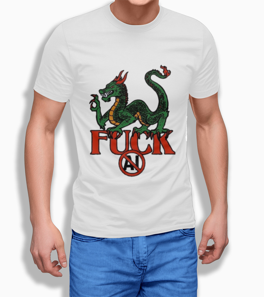 Green Dragon Fuck No AI Symbol With Bold Red T-Shirt