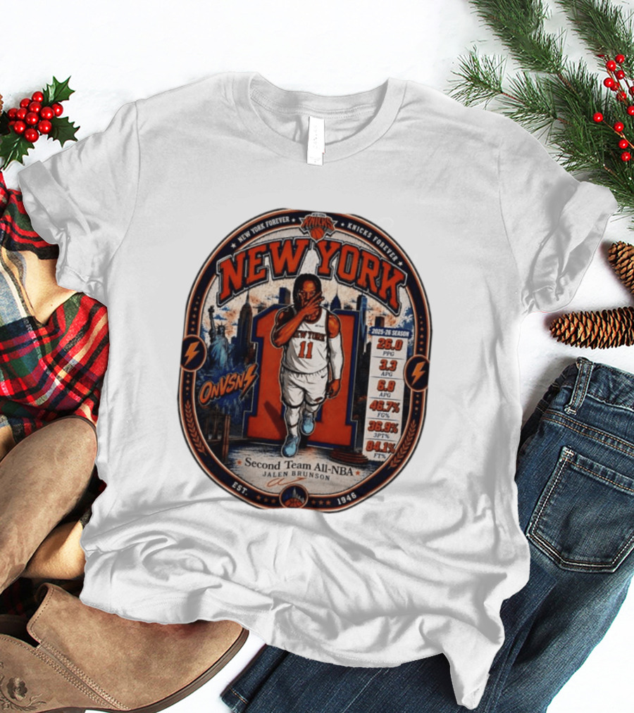 New York Knicks Jalen Brunson Second Team All NBA 2025 26 Season Stats T-Shirt