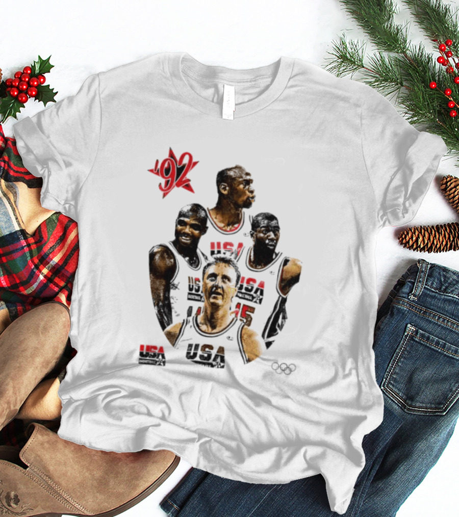 Jordan Charles Barkley Magic Johnson Larry Bird 1992 USA Basketball Dream Team T-Shirt