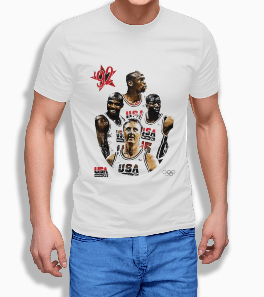 Jordan Charles Barkley Magic Johnson Larry Bird 1992 USA Basketball Dream Team T-Shirt